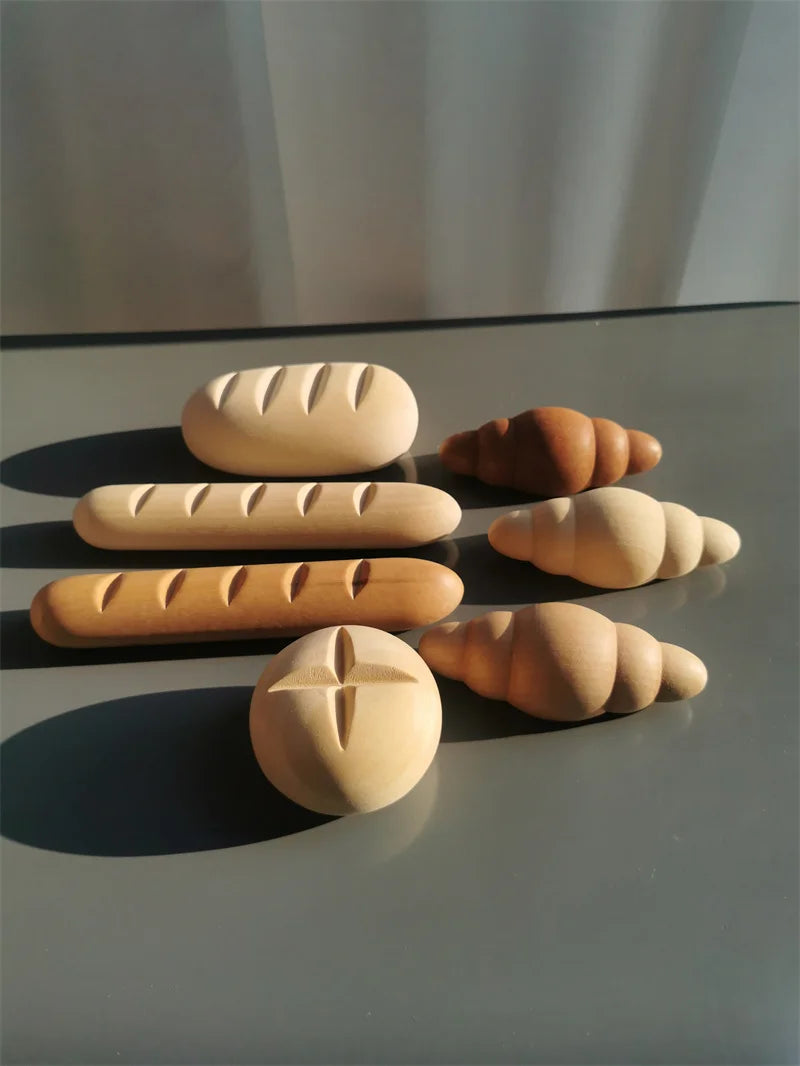 Wood Kitchen Toys Wooden Eggs Unpainted, Kitchen Bowl, Teapot Cups, Toaster, Baguette