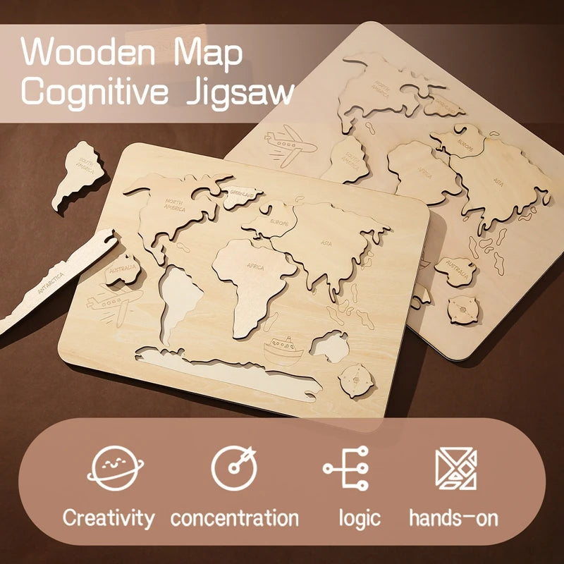 Montessori Seven Continents Wooden Puzzle