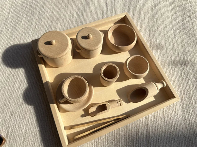 Wood Kitchen Toys Wooden Eggs Unpainted, Kitchen Bowl, Teapot Cups, Toaster, Baguette