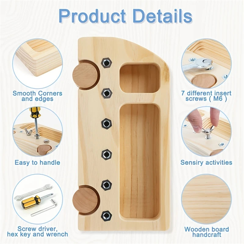 Montessori Bus Screwdriver Motor Skill Development Wooden Sensory Toy For Early Education