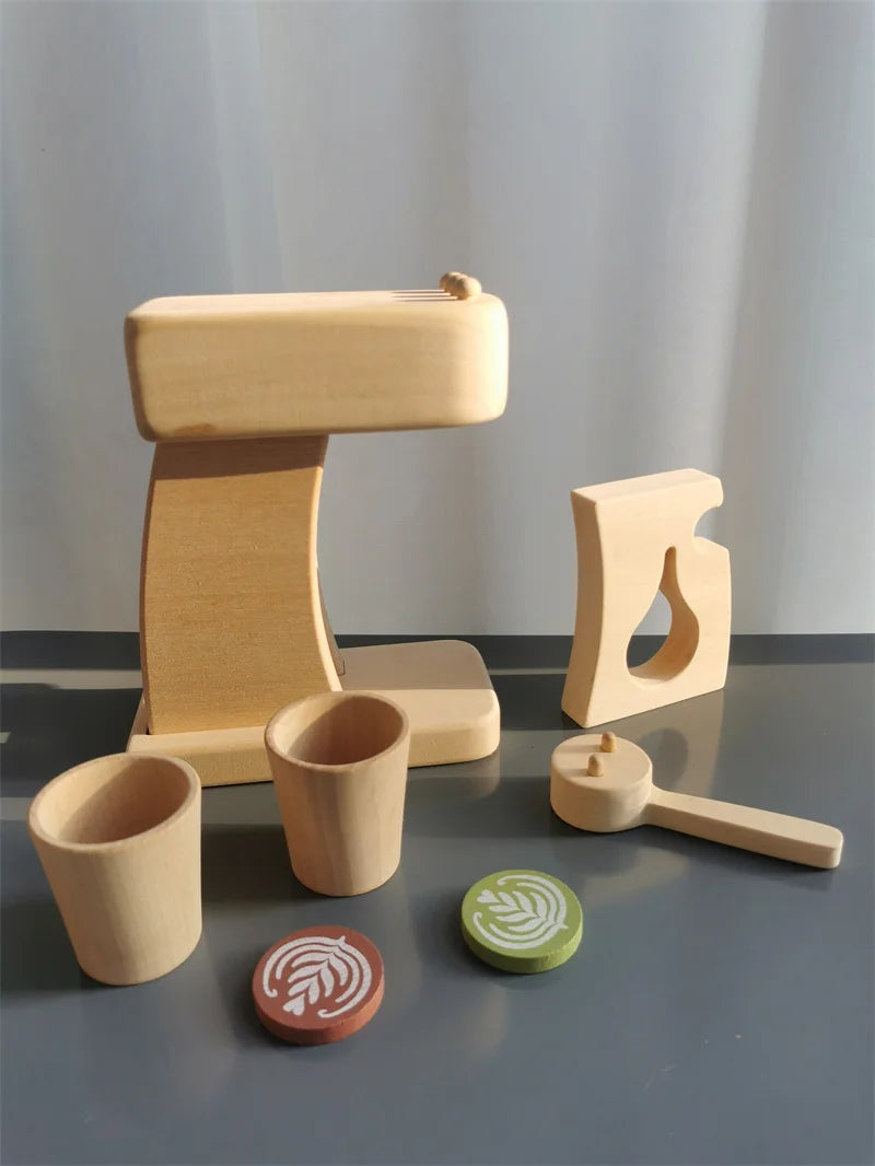 Wood Kitchen Toys Wooden Eggs Unpainted, Kitchen Bowl, Teapot Cups, Toaster, Baguette