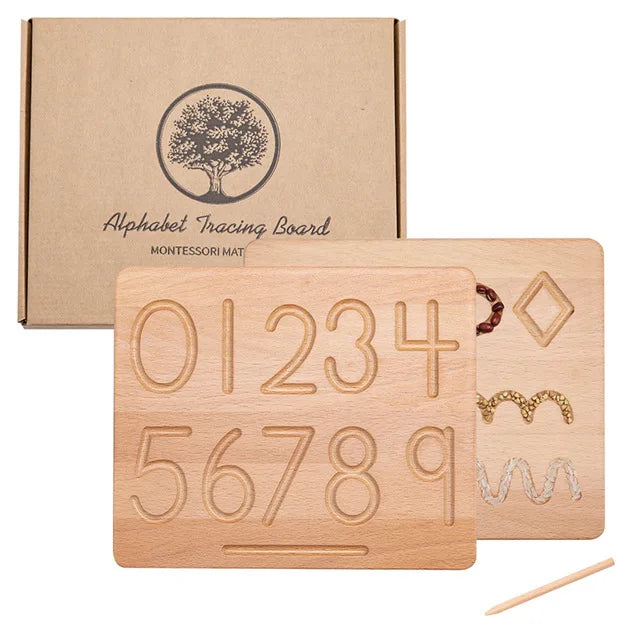 Montessori Wooden Alphabet Tracing Board Puzzle Double Sided Letters A-Z and 0-9 Numbers Geometric Cognitive Writing Board
