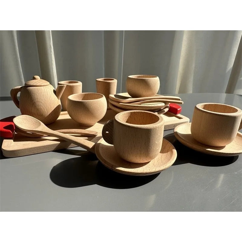 Wood Kitchen Toys Wooden Eggs Unpainted, Kitchen Bowl, Teapot Cups, Toaster, Baguette