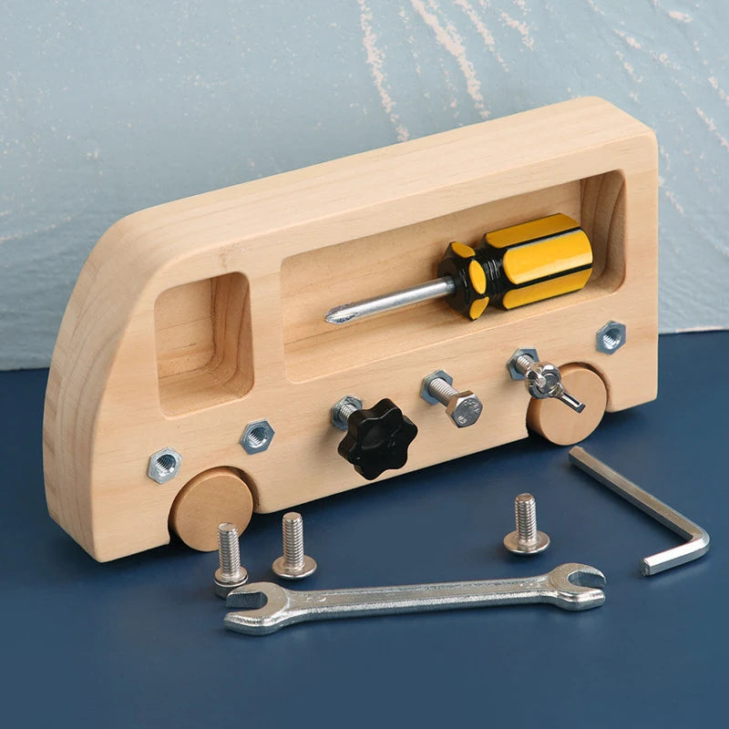 Montessori Bus Screwdriver Motor Skill Development Wooden Sensory Toy For Early Education