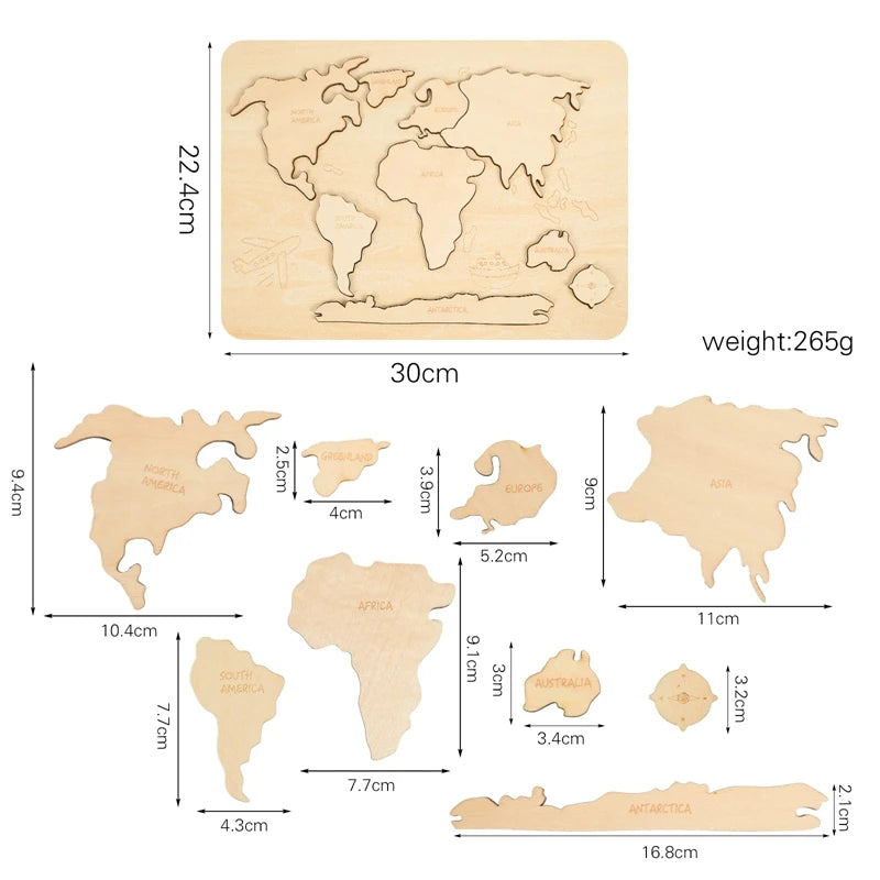 Montessori Seven Continents Wooden Puzzle