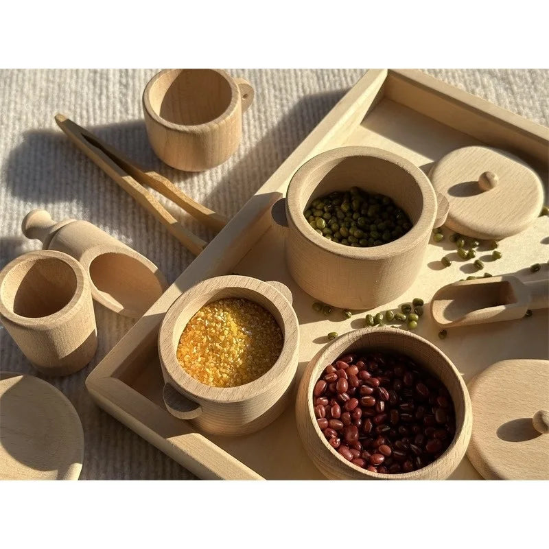 Wood Kitchen Toys Wooden Eggs Unpainted, Kitchen Bowl, Teapot Cups, Toaster, Baguette