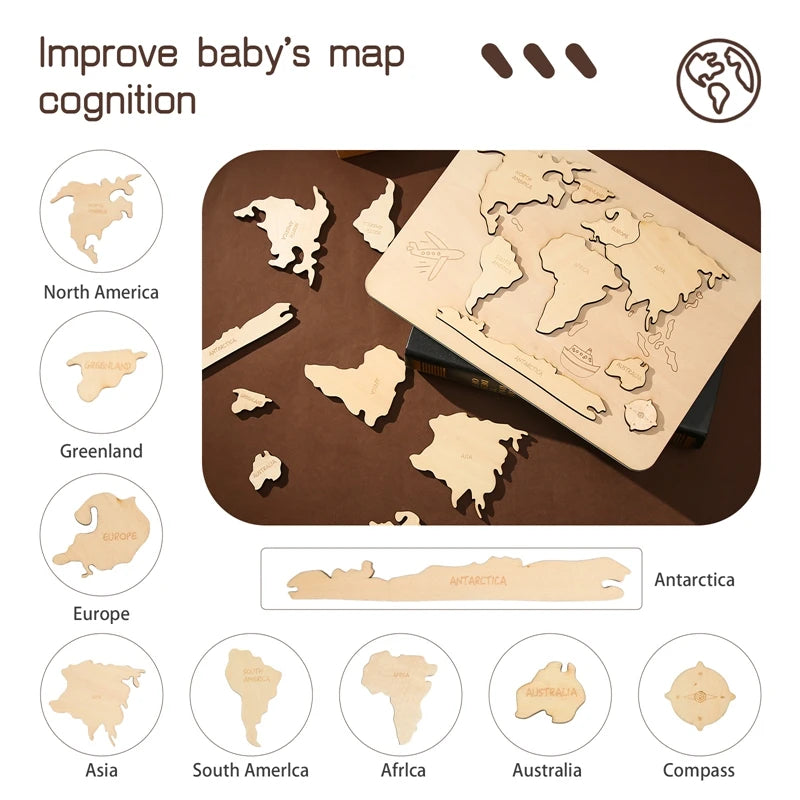 Montessori Seven Continents Wooden Puzzle