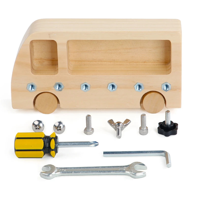 Montessori Bus Screwdriver Motor Skill Development Wooden Sensory Toy For Early Education